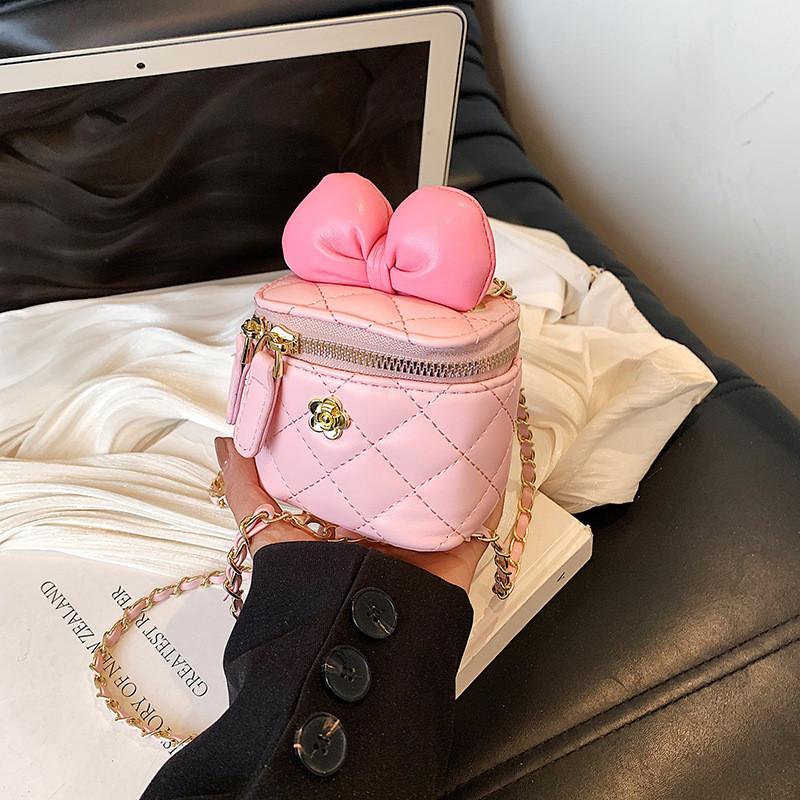 Chic Elegant And Girls Mini Handbag Featuring A Fashionable Bow And Chain Strap