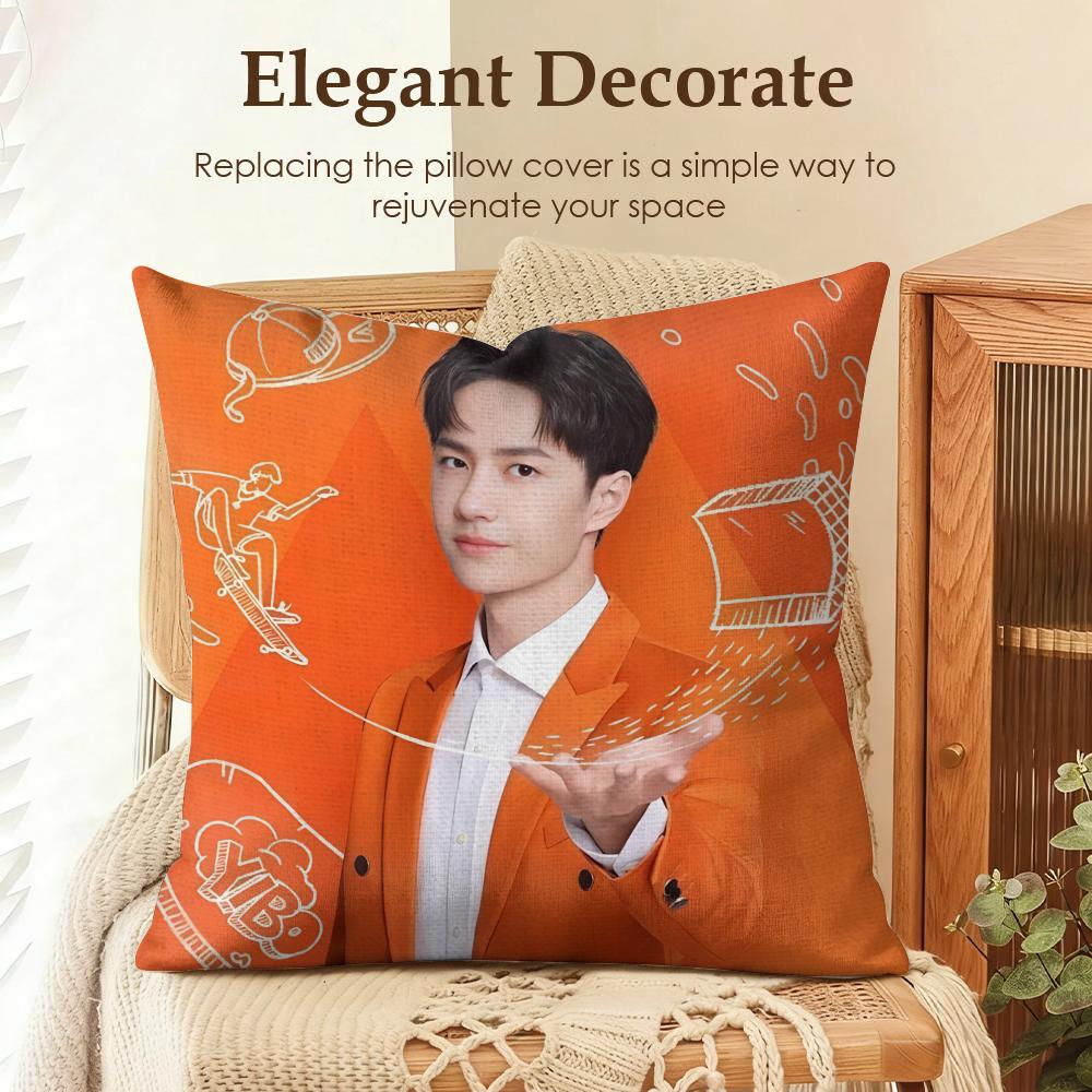 Actor WWang Yibo Cushion Cover Natural Linen Organic Fabric DoubleSided Printing Sofa Home Decor Gift Pillow Case