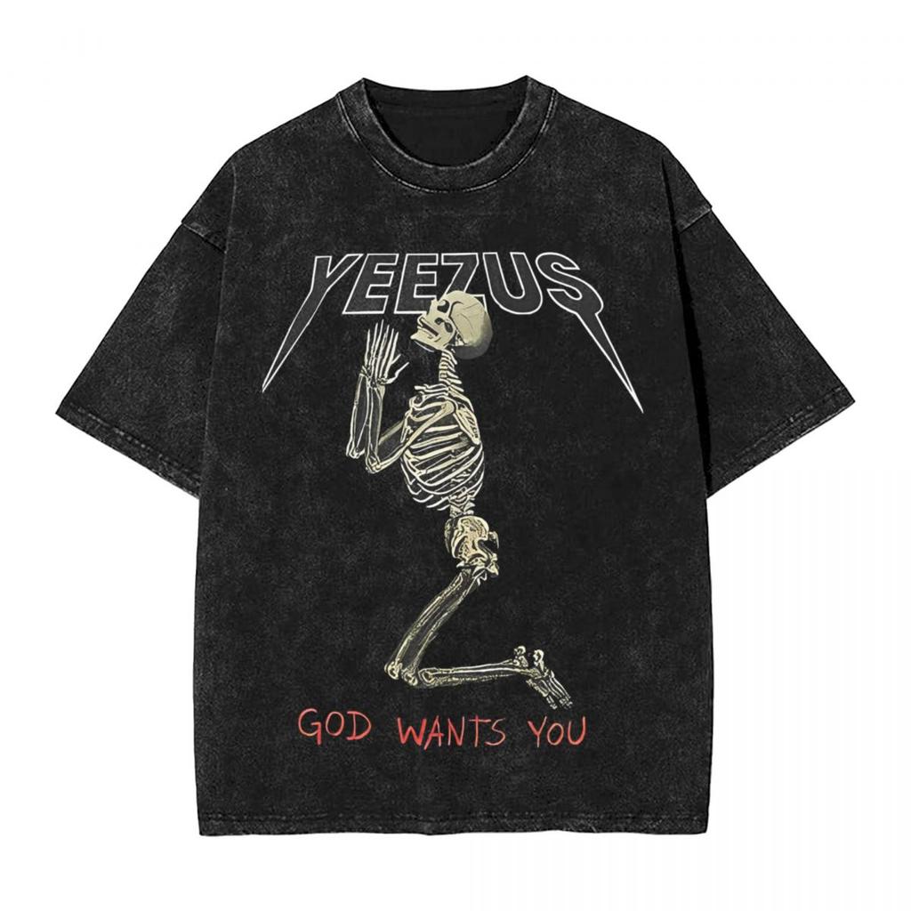 Yeezus Kanye West Gewaschenes T-Shirt Streetwear Hip Hop Retro T-Shirt Gott will dich T-Shirt Herren Damen Kurzarm Harajuku Sommer