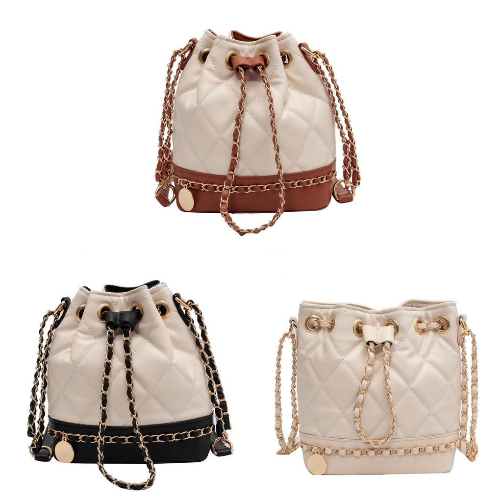 Small Quilted Water Bucket Bag With Drawstring Chain For Daily Use