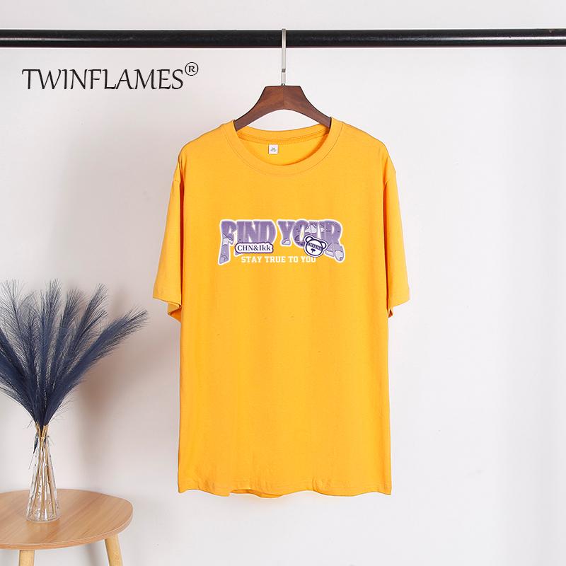 Letter Printed T Shirt Women  Summer Chic Tees Cotton Elegant Clothes Loose Casual Pullover Tops