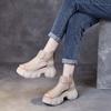 2025 spring and summer new first-layer soft leather muffin thick-soled cool boots high-heeled retro casual versatile thick-heeled fish-mouth sandals