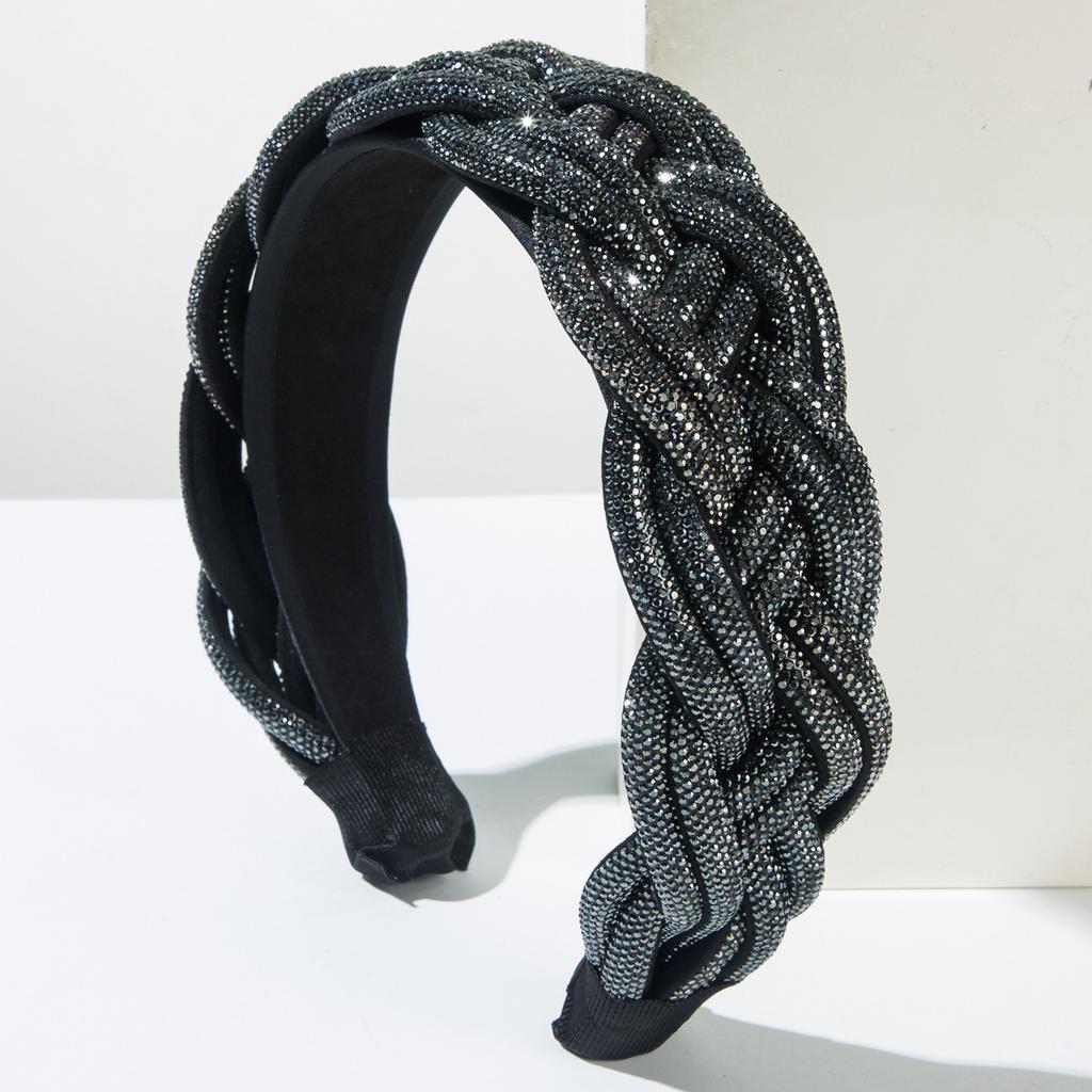 Luxury Headbands Diamond Inlaid Fried Dough Twists Braided Hairband Hair Accessories Women's Wide Edge Hair Band Hoop Headwear