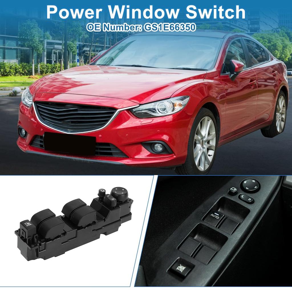 Power Window Switch No.GS1E66350 9+12pin Front Left Driver Side Window Control Switch for Mazda 6 2007-2013 Black
