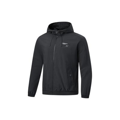Li Ning Fitness Series Letter Print Hooded Water-Resistant Loose Sports Jacket Men Jacket Black AFDU061-1