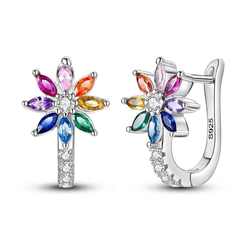 2025 New 925 Sterling copper Hoop Earrings Flowers Zircon Drop Earrings Stud For Woman Fine Birthday Wedding Party Zircon Gifts