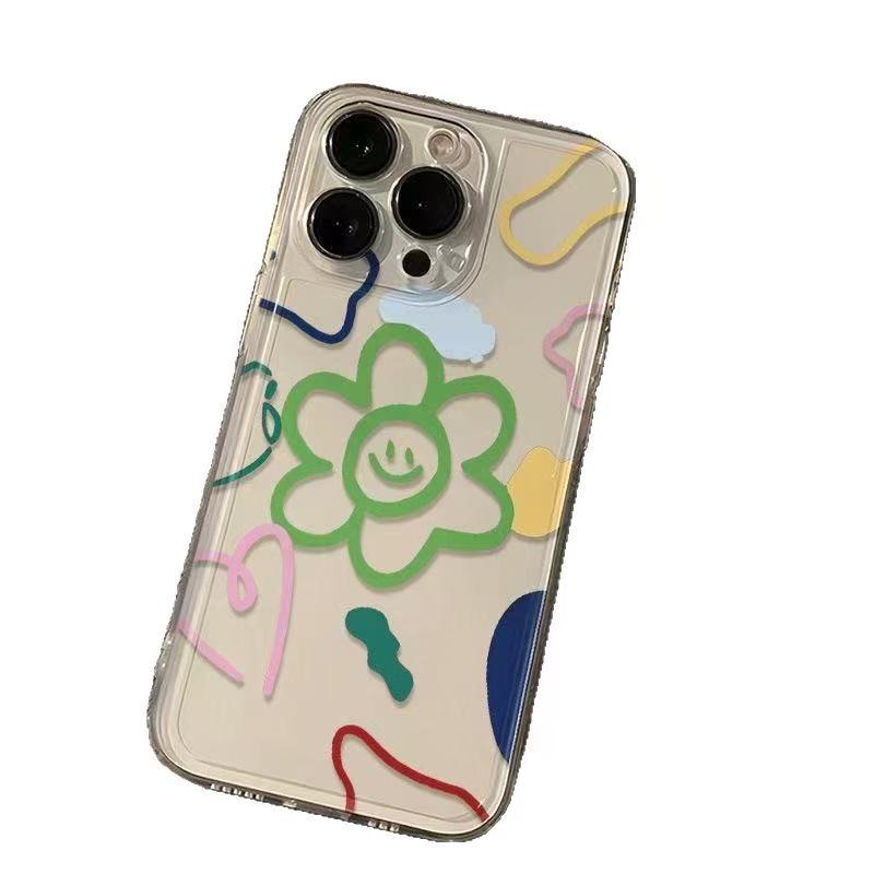 Crayon Flowers iPhone Case: Compatible with Models 15 Pro, 14, 13, 16 Pro Max. Full Coverage, Drop-Proof Design.
