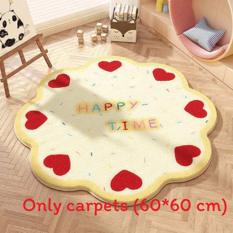 Cartoon Animal Pattern Circular Carpet With Water Wash For Kids Bedroom And Lounge Area