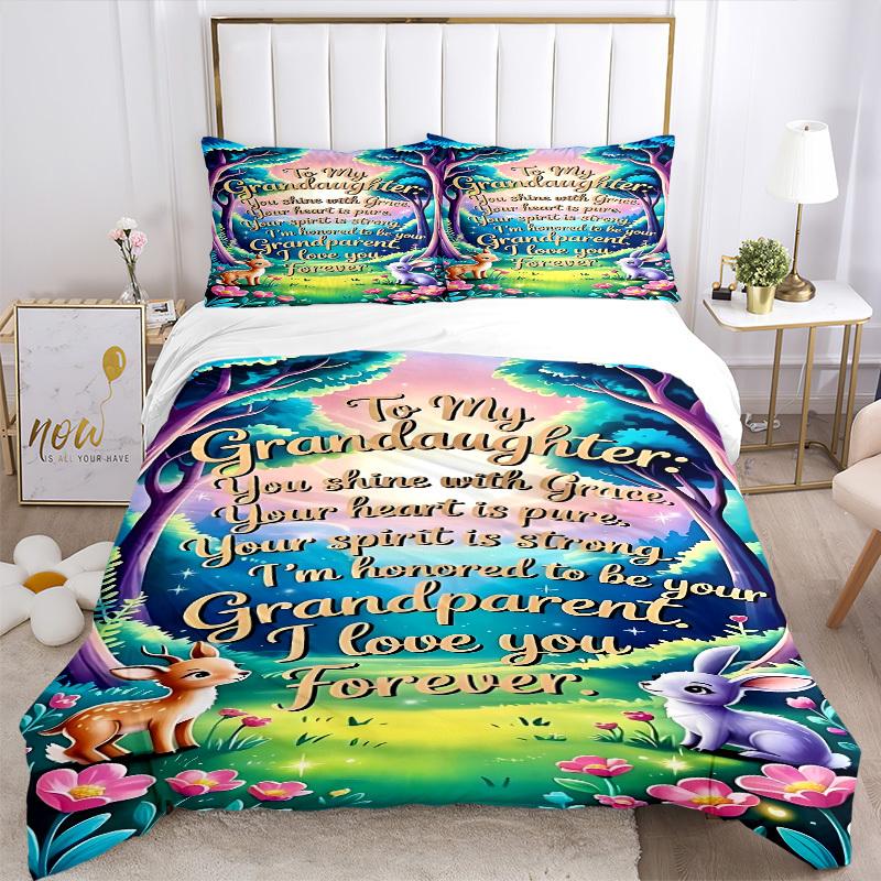 3PCs Grandparent Love Design Cover Set, Breathable Fabric, Machine Washable (1 Duvet Cover + 2 Pillowcases) (Without Quilt) yy250911159