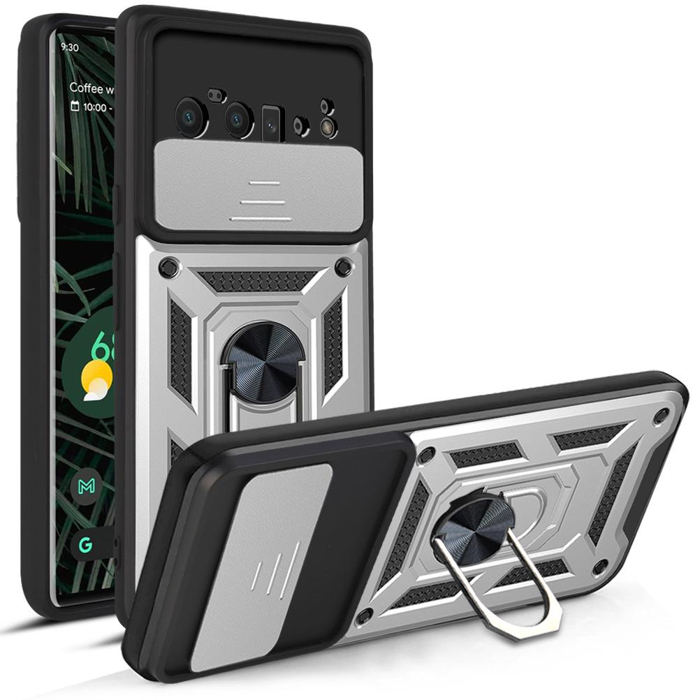 Für Google Pixel 6 Pro Hülle Google Pixel 6 Abdeckung Pixel 6 Magnetischer Ringhalter Rüstungs-Handyhülle Schiebende Kameraabdeckung Rückseite