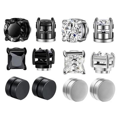 Crystal Strong Magnetic Ear Stud Clip Earrings for Men and Women Punk Round Zircon Magnet Earrings Non Piercing Jewelry