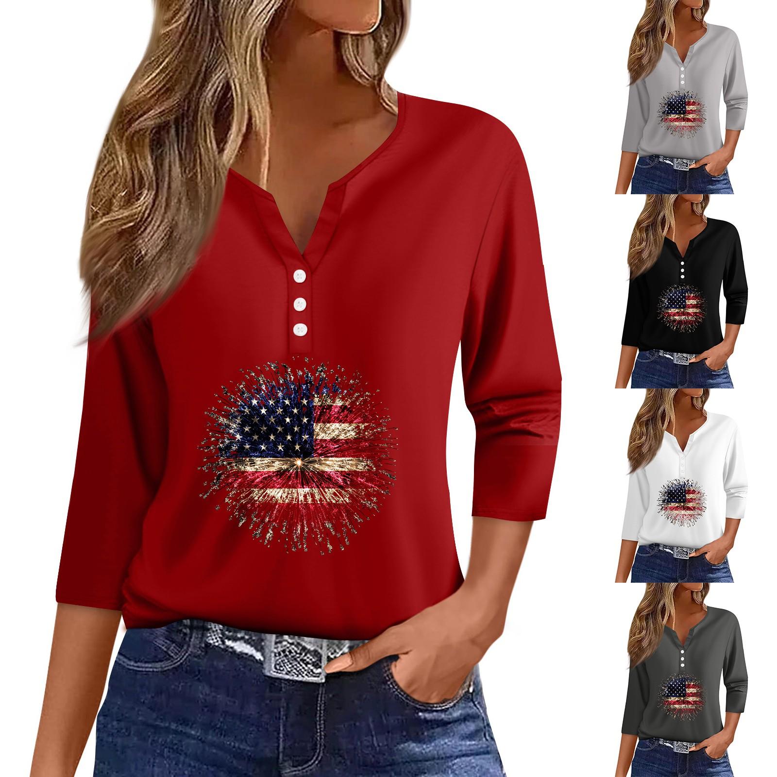 

Women s T Shirt Tee Print Button 3/4 Sleeve Daily Weekend Fashion Basic V Neck Regular Top L білий