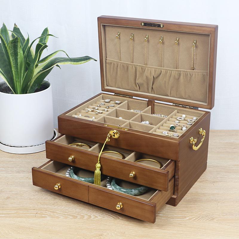 

Retro Solid Wood Jewelry Box with Lock - European Korean Style for Wedding or Birthday Gifts
