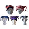 Knit Stripe Pattern Cat Ear Hat Elastic Windproof Hat with Tassels Decor Ear Protector Hat Winter Cycling Skiing Hat