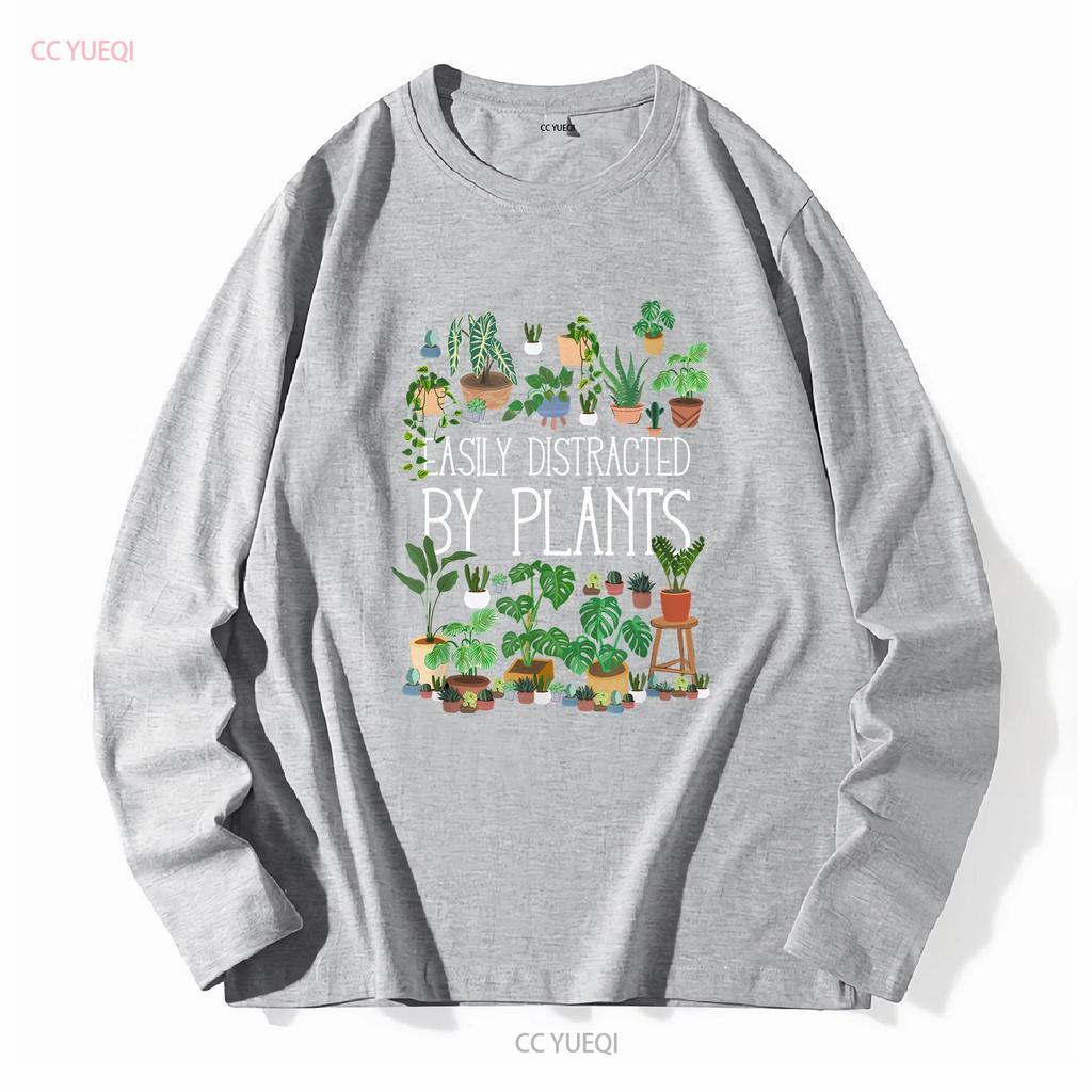 Easily Distracted By Potted Plants T Shirt long or short sleeves vintage Washed graphic designer clothes Breathable Casual