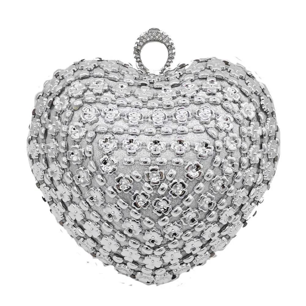 

Boutique De FGG Finger Ring Knuckle Box Heart Clutch Women Crystal Evening Bags Wedding Partt Rhinestone Handbags and Purses Small Clutch