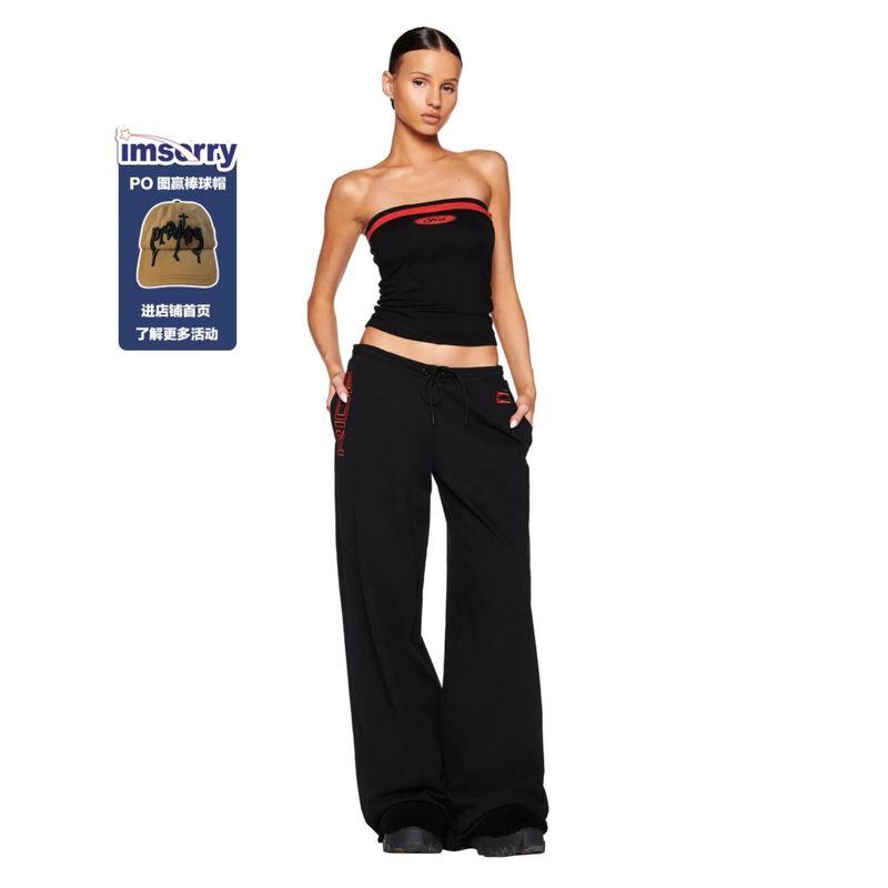 

Iamgia Contrasting Black and Red Tube Top Tops Straight-leg Loose Pants Retro Sexy Sports Suit gia black red Tube Top XS