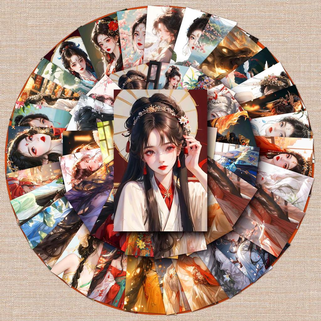 50 Ancient Style Girl Cartoon Stickers: Creative Decor for Bottles, Luggage, and Phones