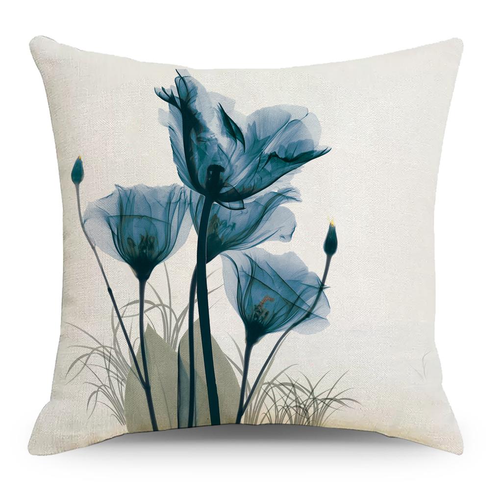 Blue Ink Linen Printed Pillowcase Home Sofa Car Office Pillowcase