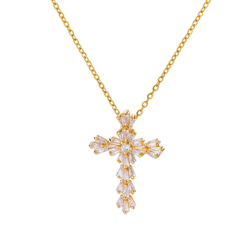 Exquisite Cubic Zirconia Flower Shape&Cross Pendant Necklace for Women Stainless Steel Crystal Cross Necklaces Luxury Jewerly