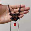Collier Pendentif Croix Chauve-souris avec Pierres Précieuses Violettes Rouges en Forme de Larme Victoria pour Femmes Halloween Punk Gothique Sorcière Choker Bijoux