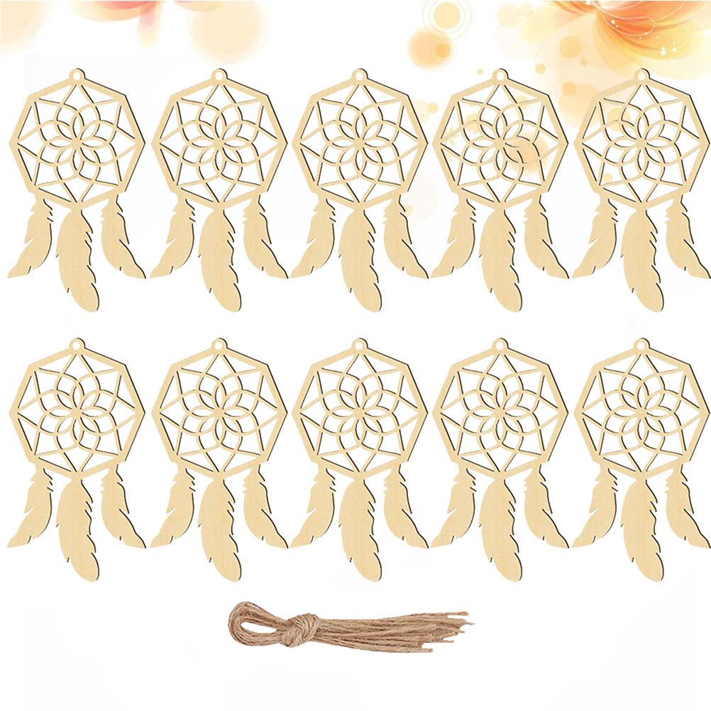 20 Sztuk Drewniany Zestaw Łapacz Snów Beżowy Rustykalny Wystrój Domu Wisiorek Ozdoba Ścienna dla Dzieci Kreatywna Dekoracja Trzeci Wzór