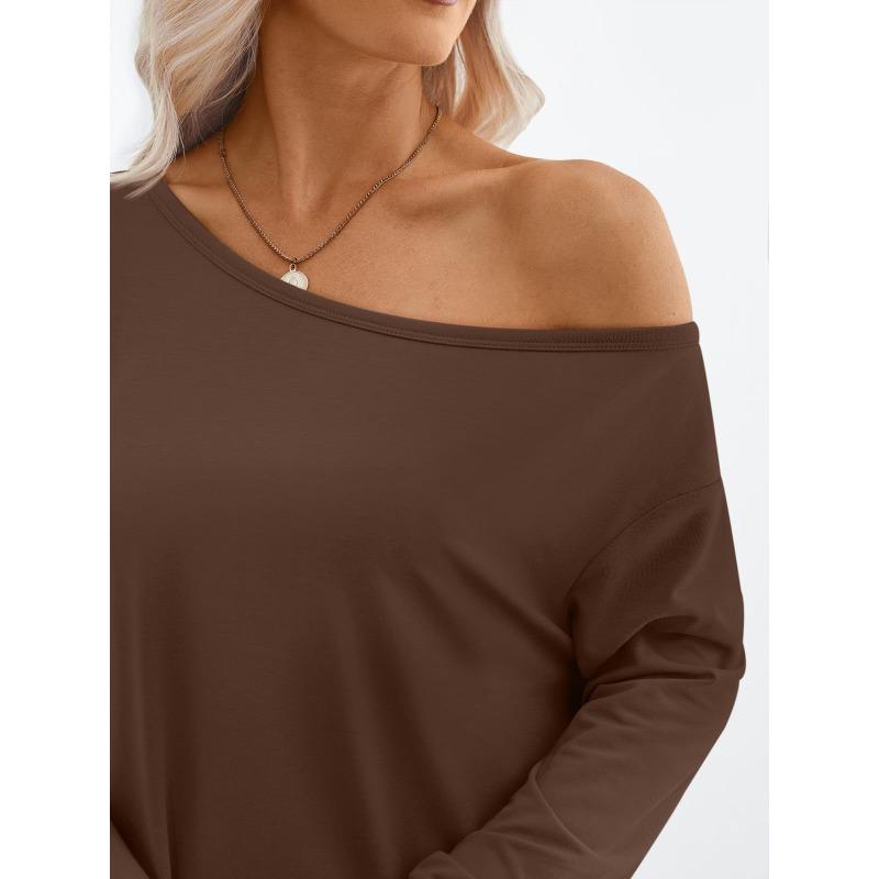 Women S Color Block Off Shoulder Hooded Long Sleeve Casual Sports T Shirt