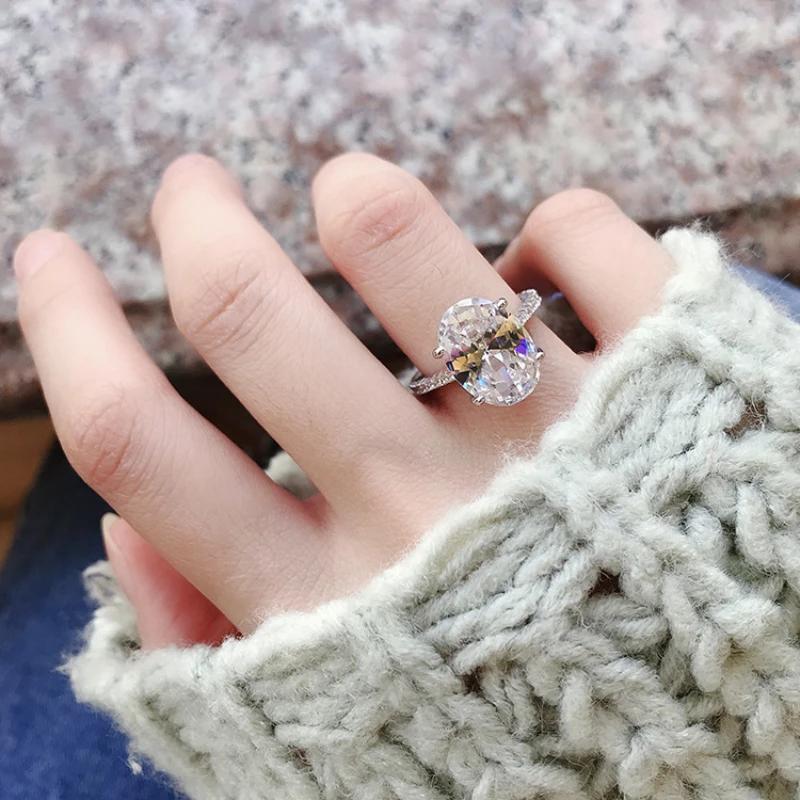 SpringLady 925 Sterling Silver 10*14MM Oval Cut High Carbon Diamond Gemstone Finger Engagement Rings for Women Fine Jewelry