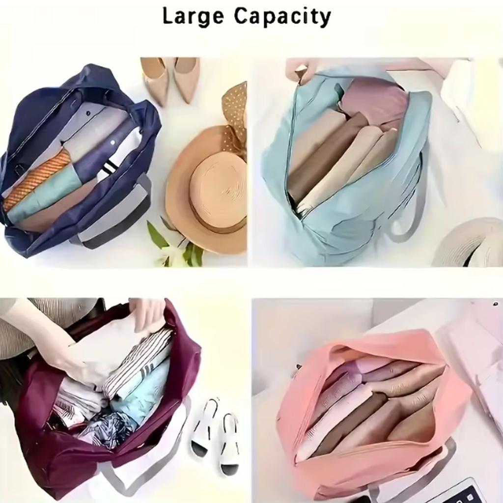 1pc-Solid Color Waterproof Folding Travel Bag Lightweight and Large Capacity Luggage Storage Bag