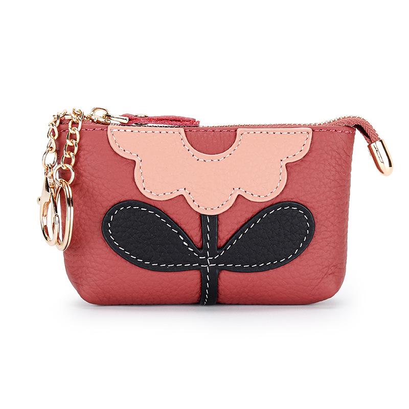 Women's Colorblock Floral Coin Purse - Cute Zipper Pouch for Change, Keys & Cards, Red Envelope Design