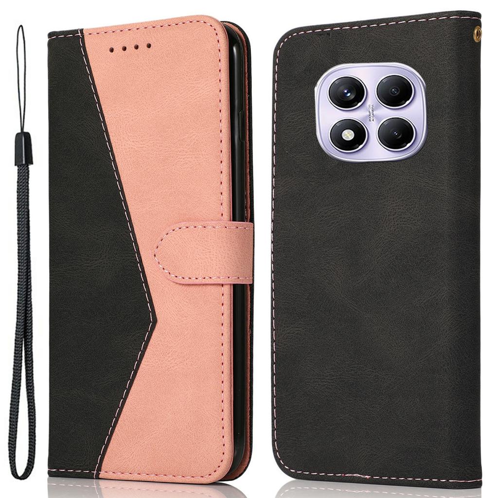 For Xiaomi Redmi Note 14 Pro 4G Case Color Splicing Wallet Stand Leather Phone Cover with Wrist Strap