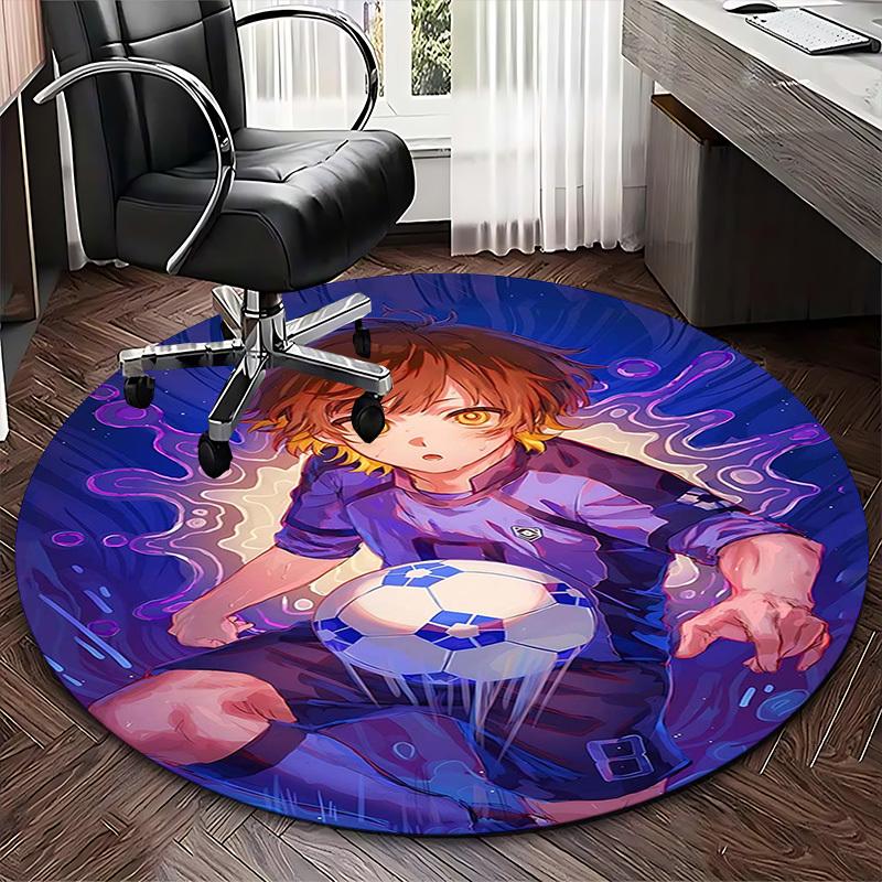 1pc Anime Soccer Player with Ball Round Carpet - Office Chair Mat, Non-Slip Rug for Home Decor, Living Room, Bedroom, Game Room