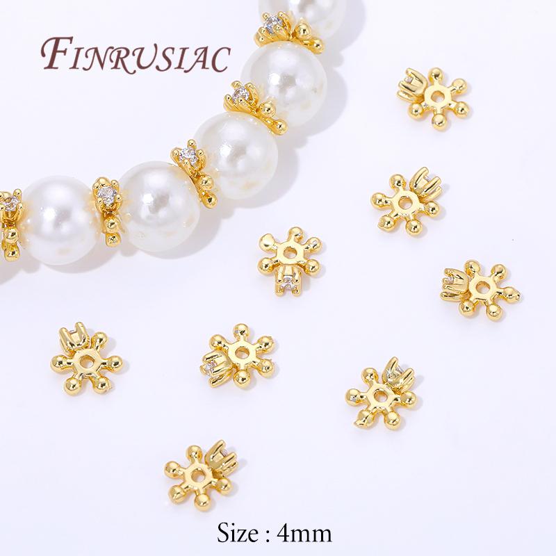 

10/20Pcs 18K Gold Plated 4mm Snowflake Bead Cap For Jewelry,Brass Beads Caps For Bracelets&Necklace Making DIY Accessories 10 pieces