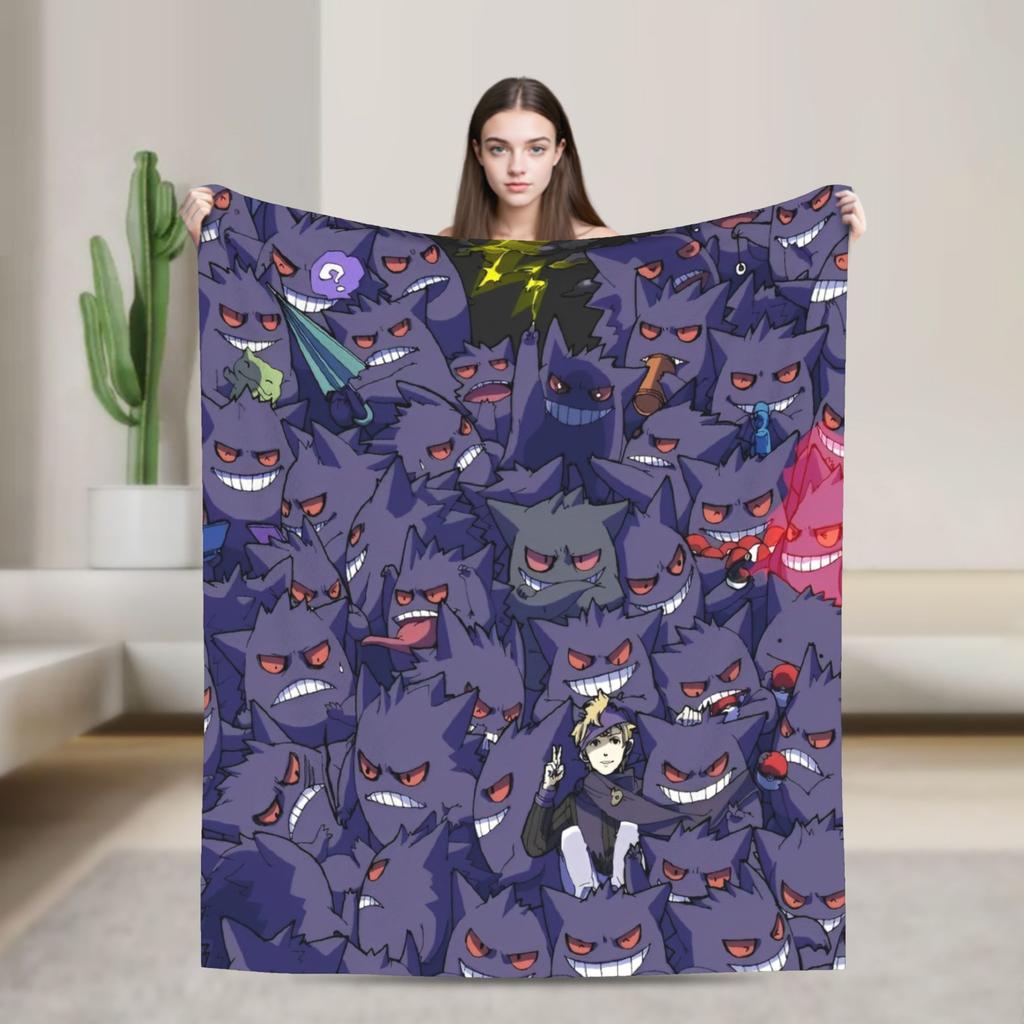 Anime Gengar Dark Pattern Blankets Quality Warm Pokemoned Throw Blanket Spring Decorative Bedroom Print Bedspread