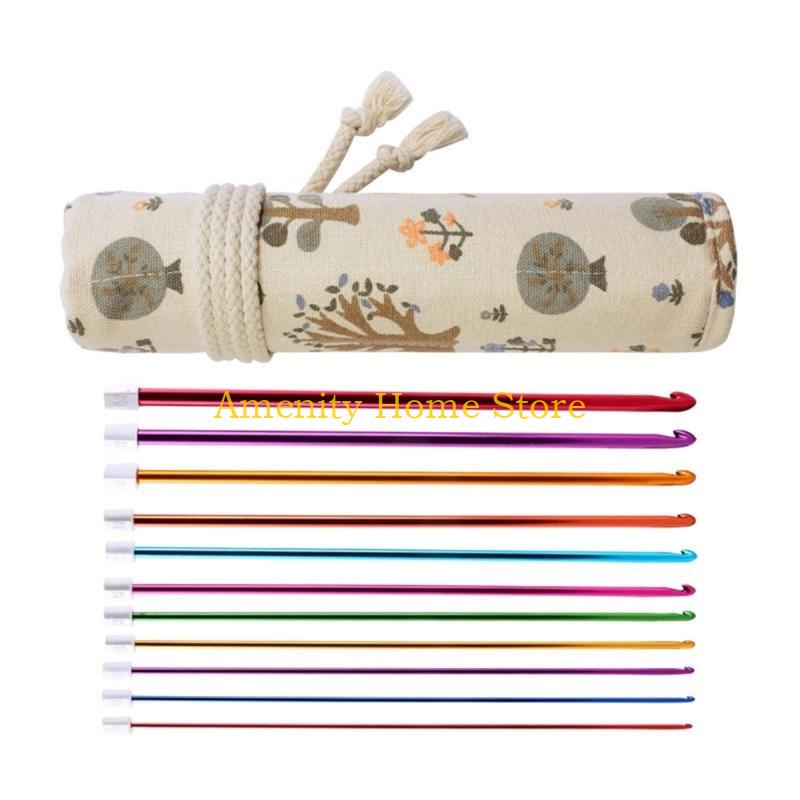 F26C 11Pcs 27cm Long Afghan Crochet Hook Needle 2mm-8mm Colorful Aluminum Knitting Needle Ergonomic Grip For Sweater Blanket
