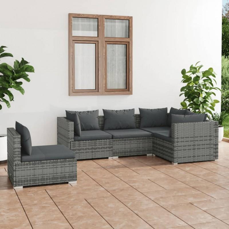 Día y Noche - Día y Noche Set de muebles de jardín 5 pzas y cojines ratán sintético gris