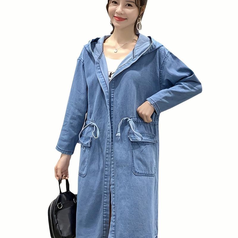 2025 New Arrival Women s European & American Denim Hoodie with Three-Quarter Sleeves for Spring L средний синий