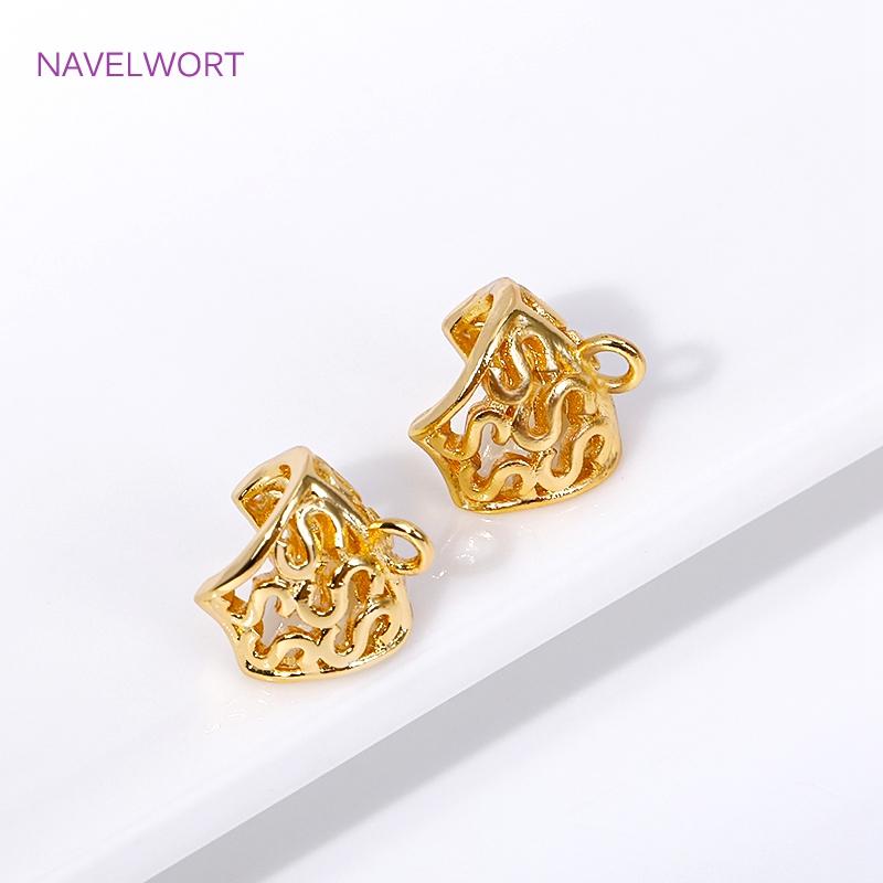 18K Gold Plated Brass Metal Hollow Pattern Opening Spacer Beads Charms Pendant Bail Connector For DIY Jewelry Making Supplies