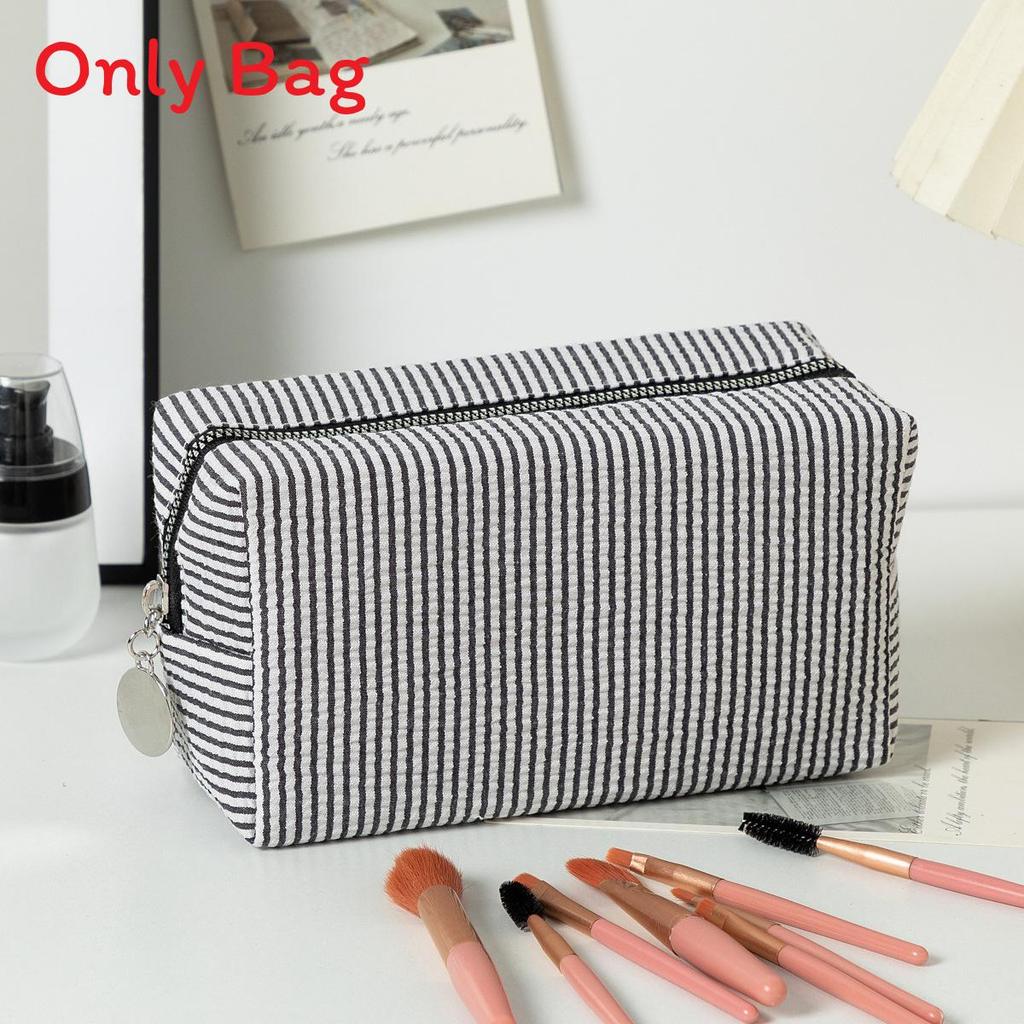 Striped Makeup Organizer With Large Capacity Travel Wash Bag For Daily Use