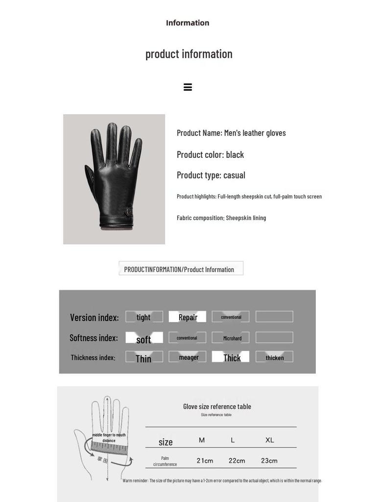 Herren Warm Touchscreen Echtlederhandschuhe für Herbst/Winter – Plus Samt, Dick, Winddicht, Ideal zum Autofahren, Reiten & für Outdoor-Aktivitäten.