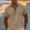 Vintage Summer Men's T-Shirt Streetwear 3 Buttons Open Fly Loose Clothing Print Short Sleeve T-Shirt
