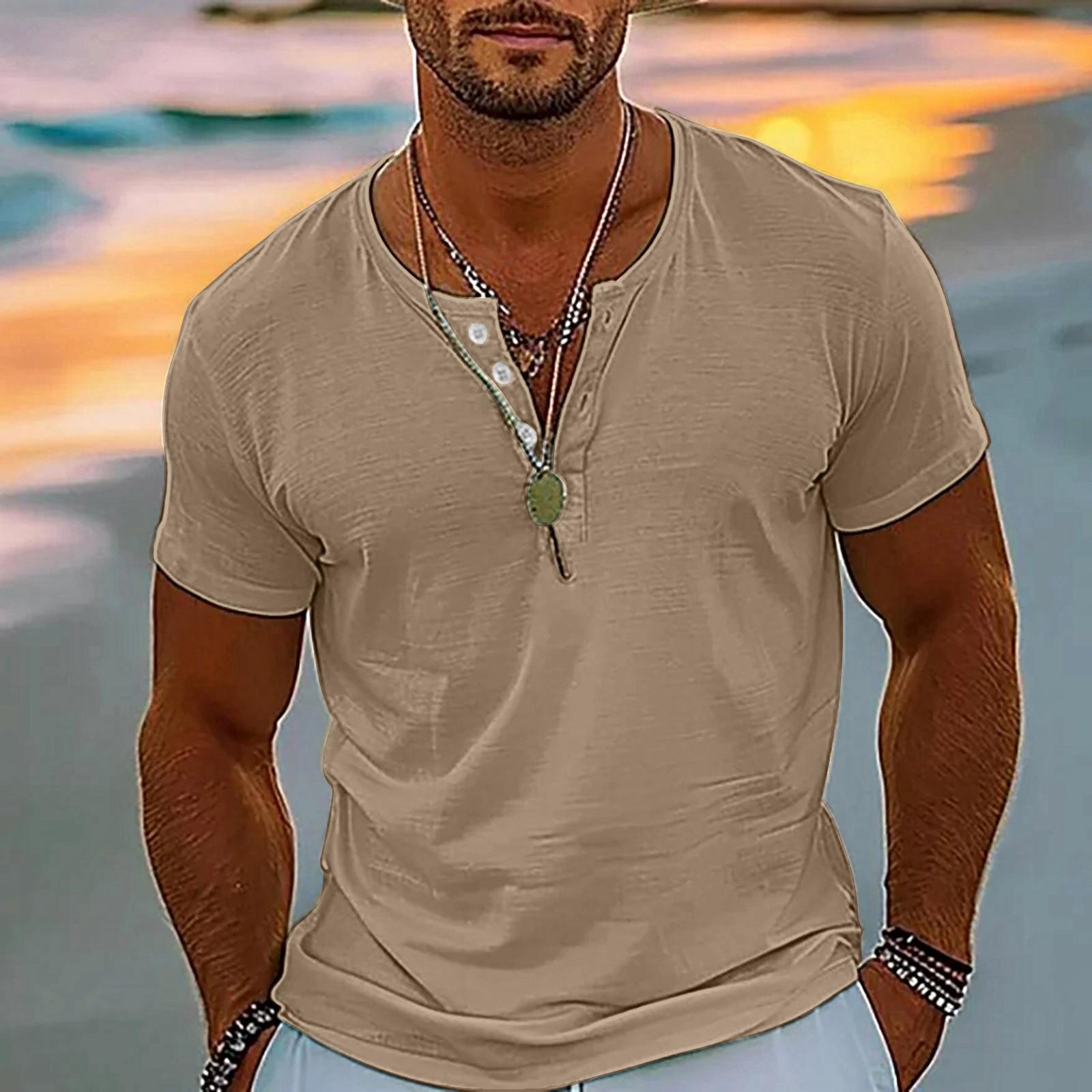 

Винтажная летняя мужская футболка, уличная одежда, 3 пуговицы, свободная одежда, футболка с коротким рукавом и принтом XXXL хаки