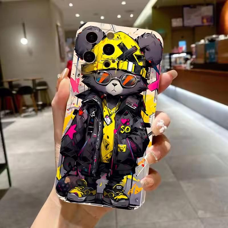 Bear Graphic Phone Case For Samsung Galaxy S25 S24 Ultra S23 FE S22 Plus S21 A54 A55 Shockproof Soft Silicone Bumper Back Cover
