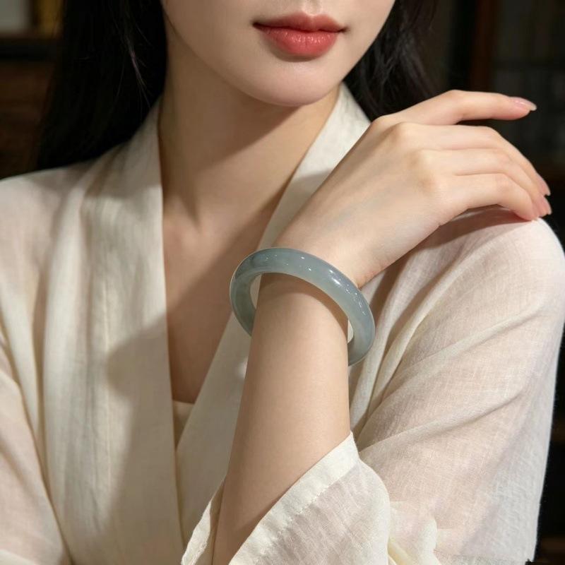 White Green Jade Bangle Bracelet Unique Hand-Carved Chinese Fashion Charm Jewelry Great for Bridesmaid Gift Option