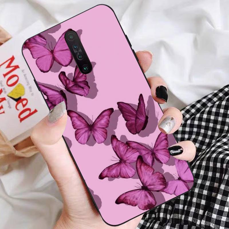 Beauty Pink Butterfly Phone Case For Redmi 9 5 S2 K30pro Silicone Fundas for Redmi 8 7 7A note 5 5A