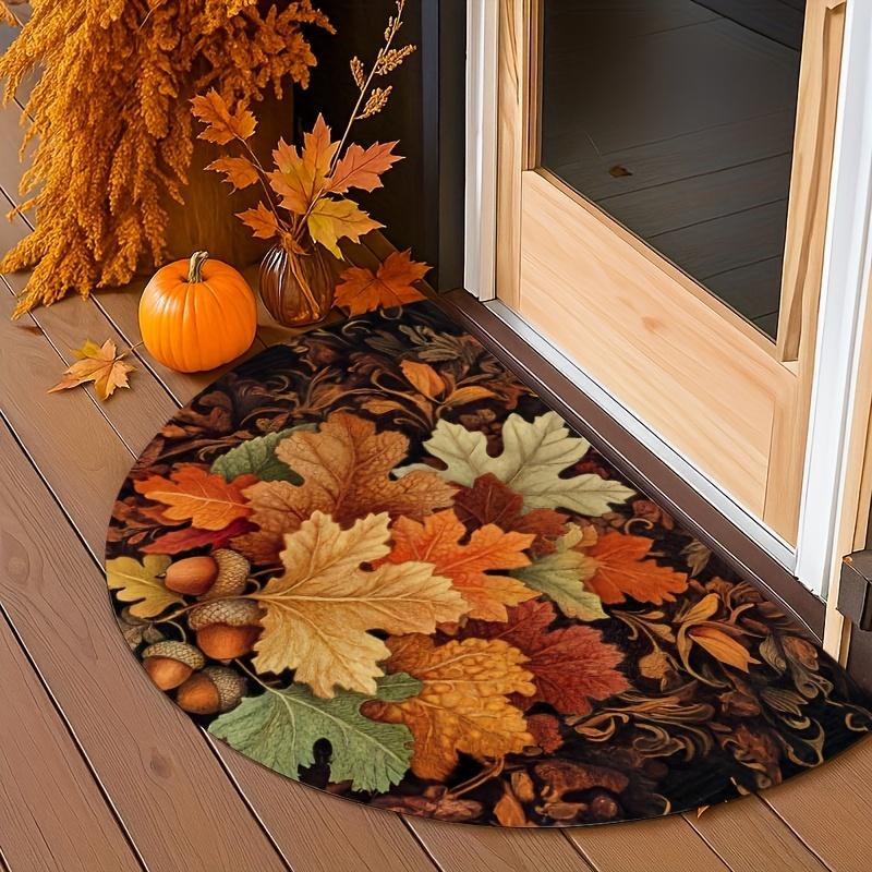 1Pcs Autumn Maple Leaves Semi Circle Welcome Doormat Non-Slip for Outdoor Patio Porch Kitchen Bathroom Entryway Floor Mat