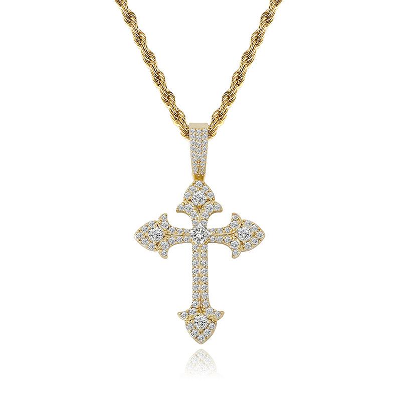 European and American Personalized Retro Cross Pendant Full of Zircon Men's Twist Chain Necklace Jewelry