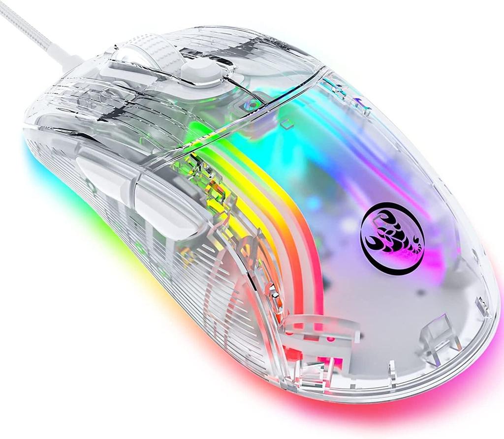 MAMBASNAKE X400 Gaming Transparent Skeleton Programmable RGB 13 Lighting Turn Optical Gaming 12800 6 Adjustable Compatible with Linux Retailer White
