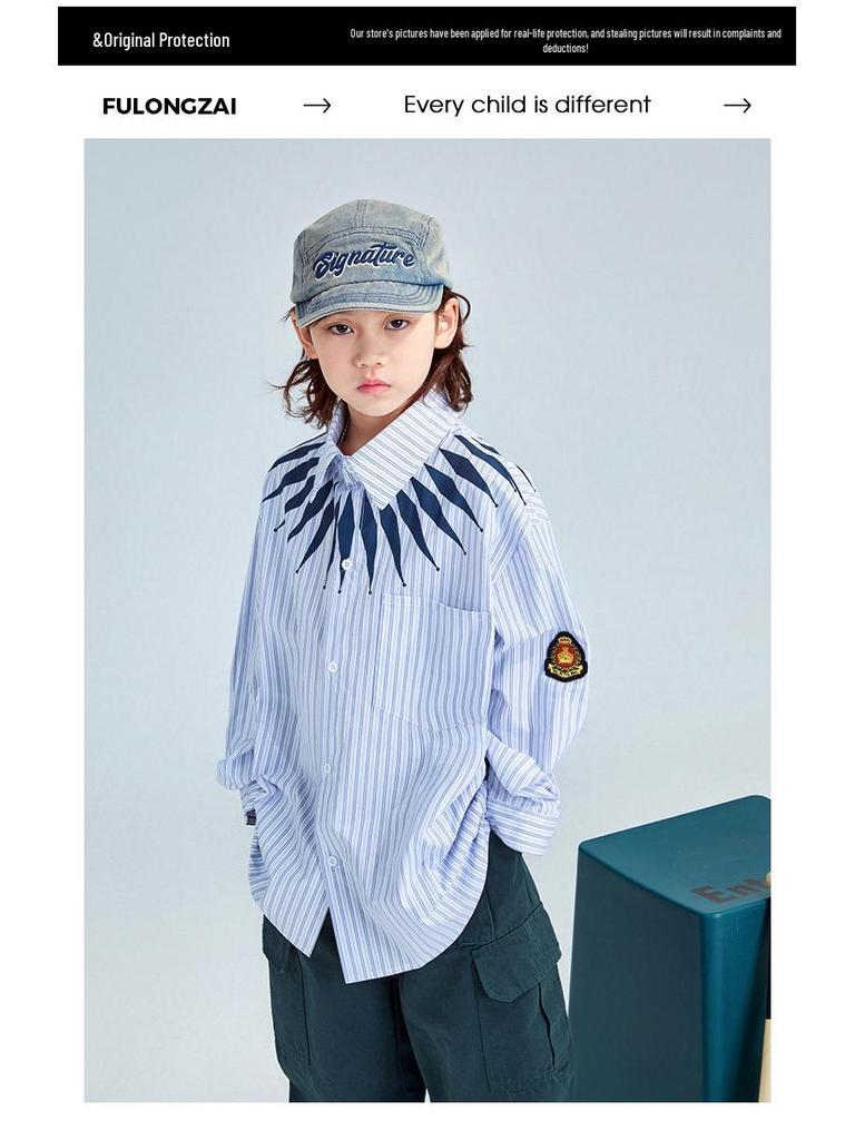 FULONGZAI 2025 Spring Parent-Child Vertical Stripe Shirt for Boys and Girls