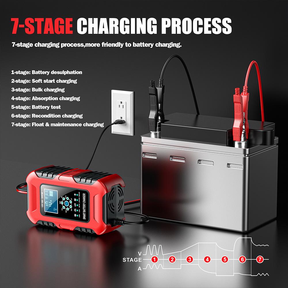 12V/24V 10A Multifunction Smart Charger for Motorcycle, Car & Van Repair